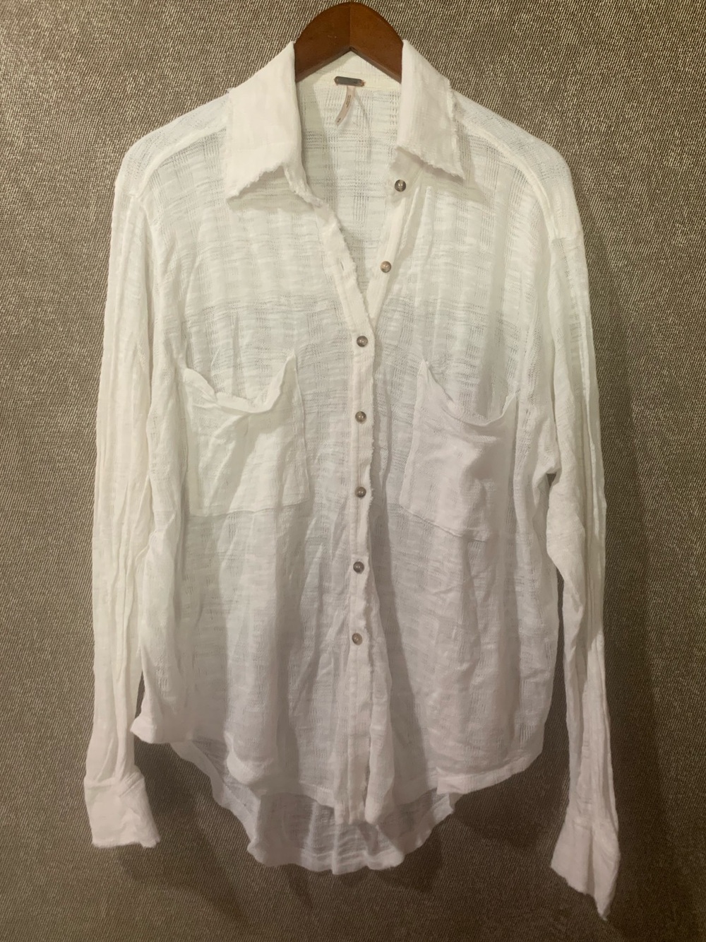 Free People White Lightweight Knit Button-Down Shirt